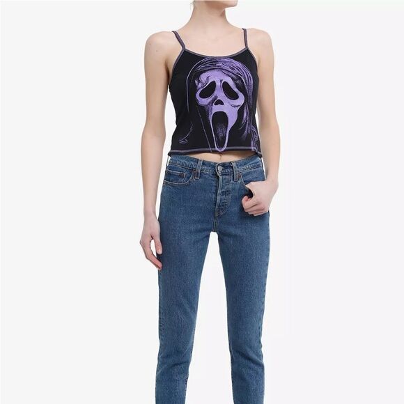 Hot Topic Ghost Face Jumbo Print Girls Cami Black XS - Picture 2 of 5